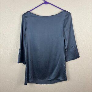 Chaiken and Capone Navy Blue Satin 3/4 Sleeve Button Cuff Blouse Top L